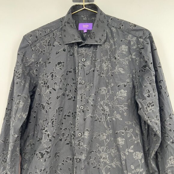 Tallia Men’s Black Floral Button Down Shirt Long Sleeve Size M Neck 15.5 - Picture 2 of 11